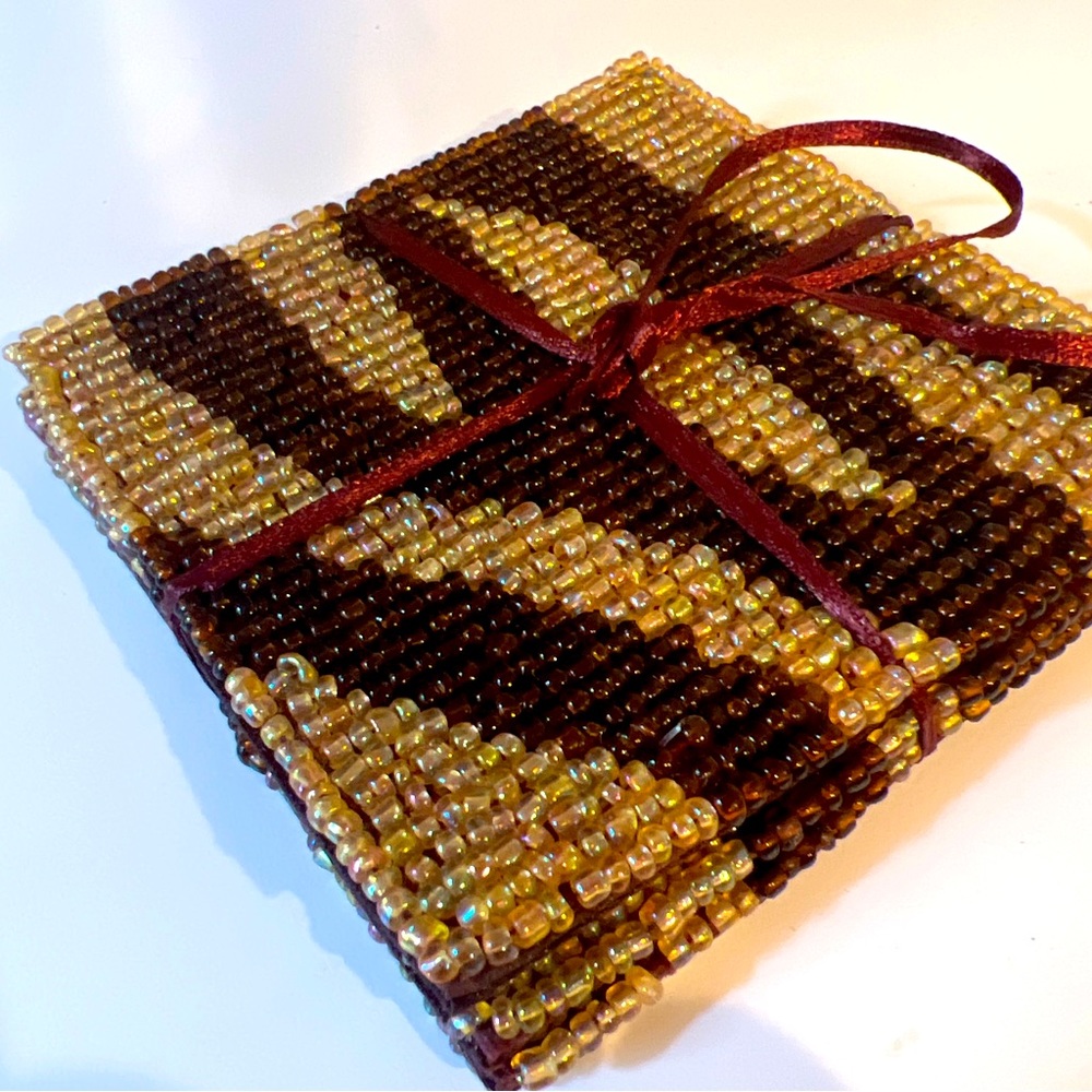 Set of 4 Coasters Cheetah Print Beaded